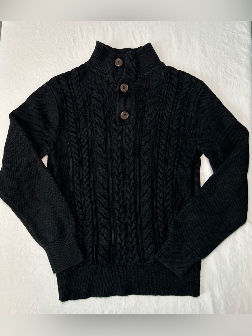 Gap Kids Black Cable Knit Mock Neck Button Sweater Size L 10/12 100% Cotton